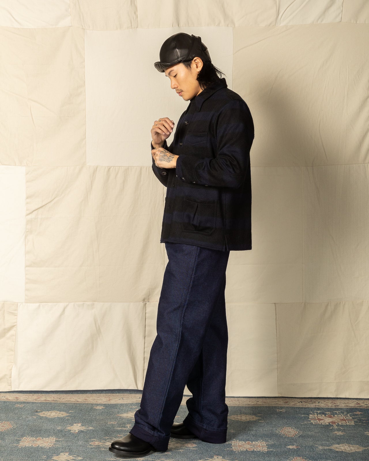 Black Sign 1930s Prison Border Pigpen Shirts - Deep Navy x Mat Black - Standard & Strange