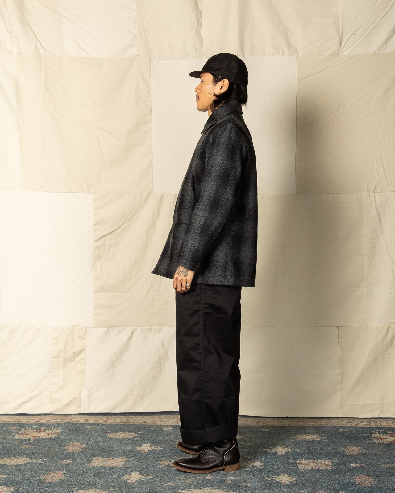 Black Sign 1940s 2-Way Field Jacket - Rat Gray Ombre Check - Standard & Strange