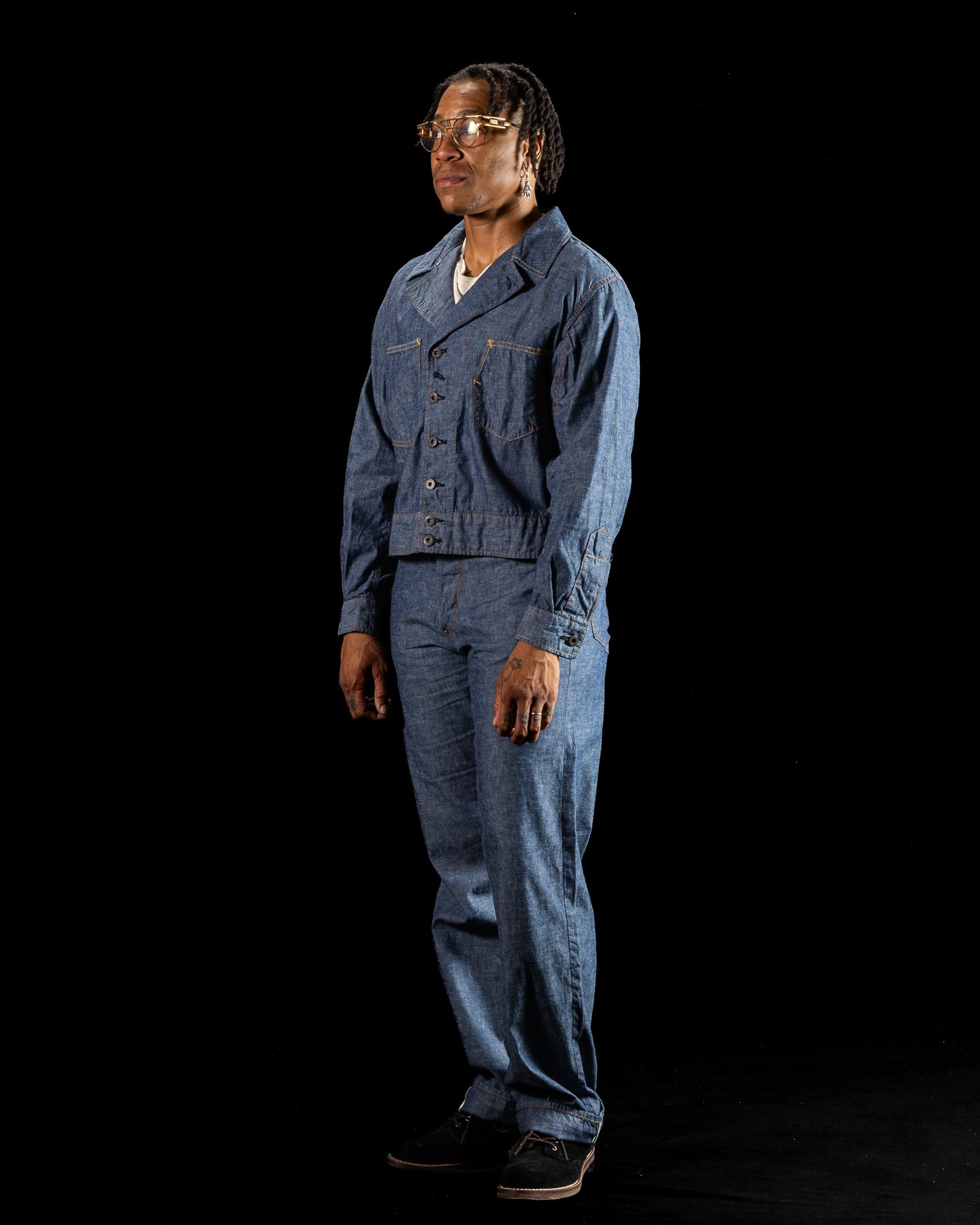Black Sign 1940s 5.5oz Selvage US Army Field Jacket - Indigo Chambray - Standard & Strange