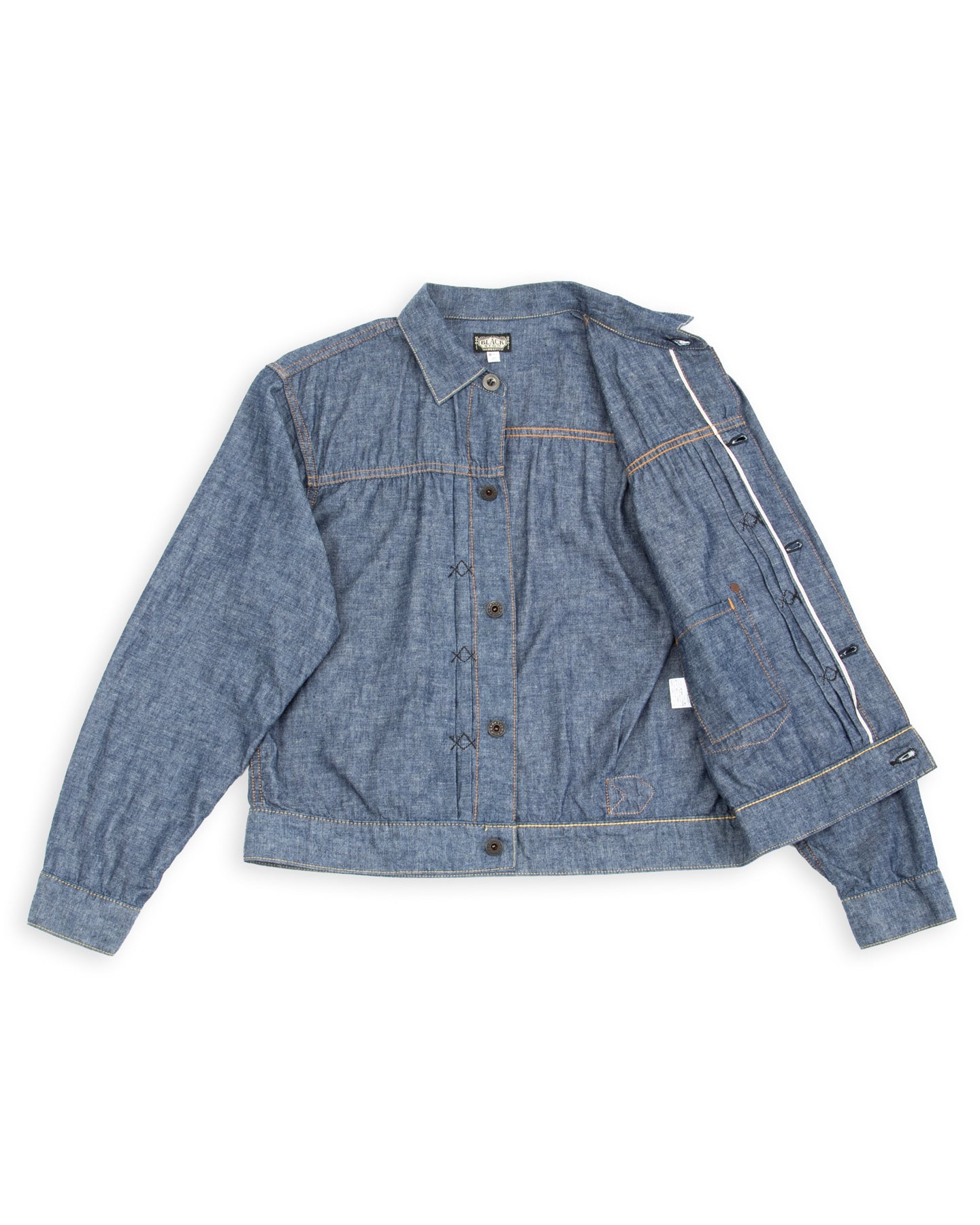 Black Sign 5.5oz Selvage Chambray Pleats Jacket - Indigo Chambray - Standard & Strange