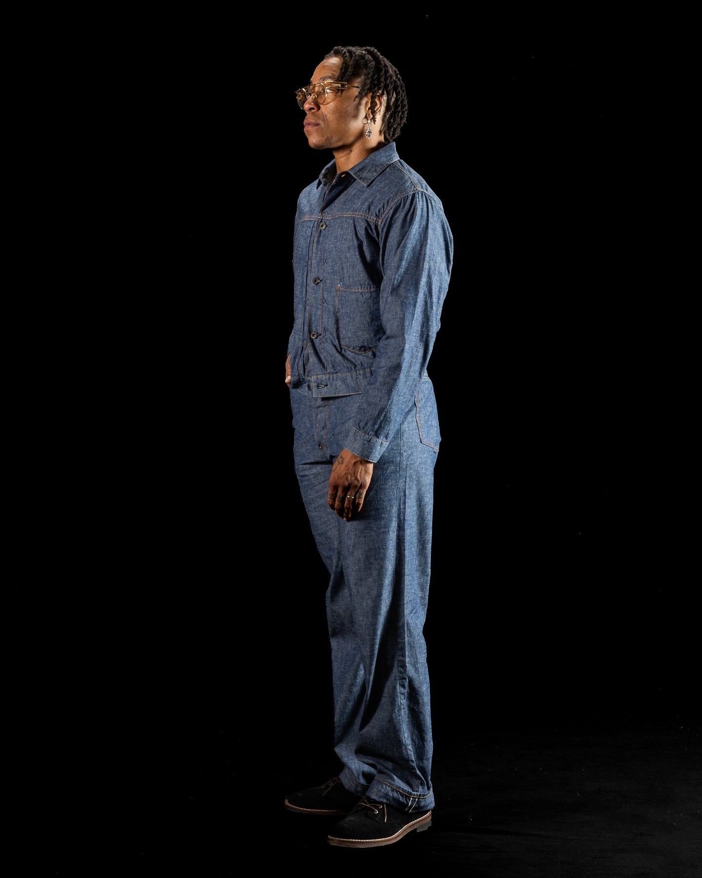 Black Sign 5.5oz Selvage Chambray Pleats Jacket - Indigo Chambray - Standard & Strange