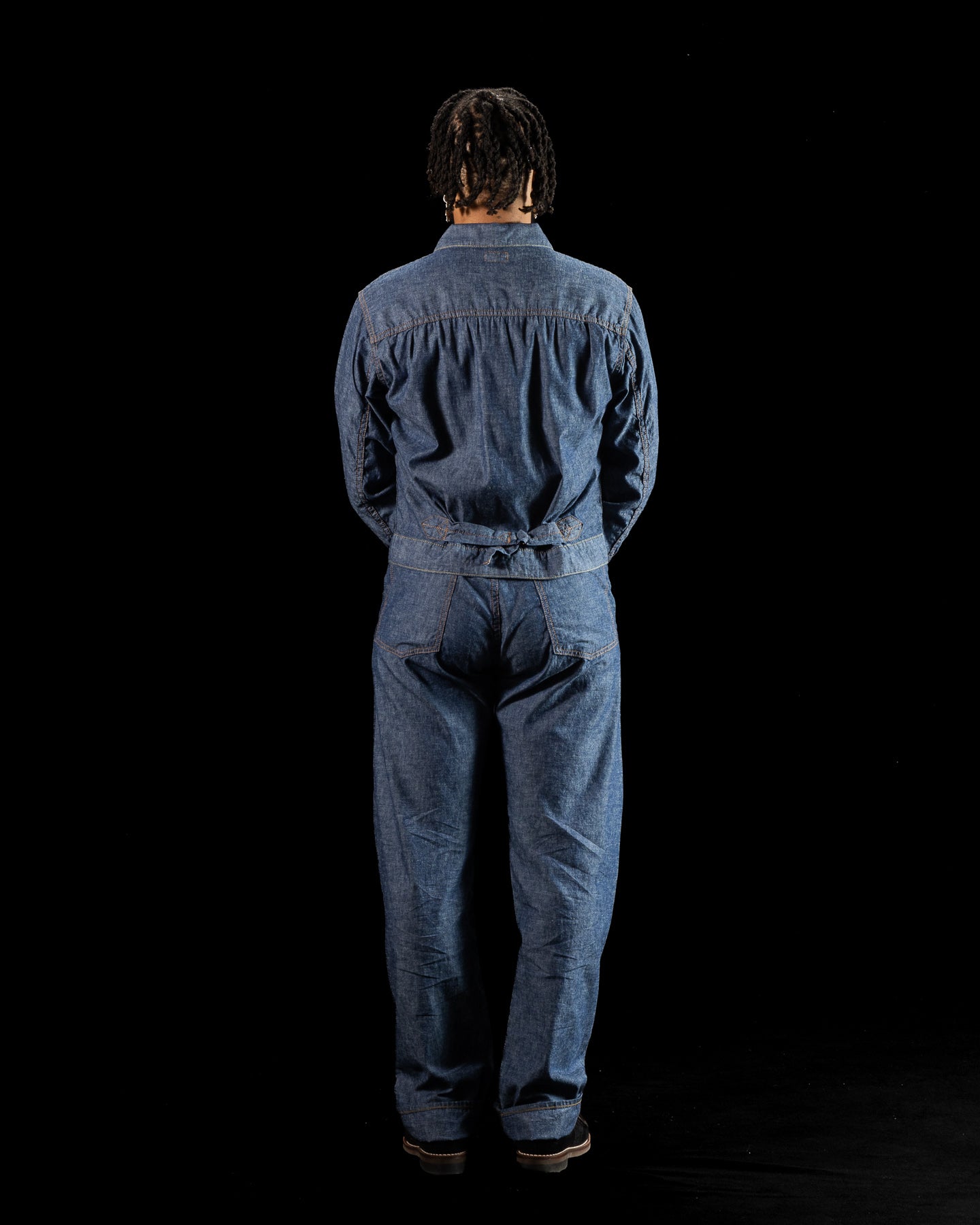 Black Sign 5.5oz Selvage Chambray Pleats Jacket - Indigo Chambray - Standard & Strange