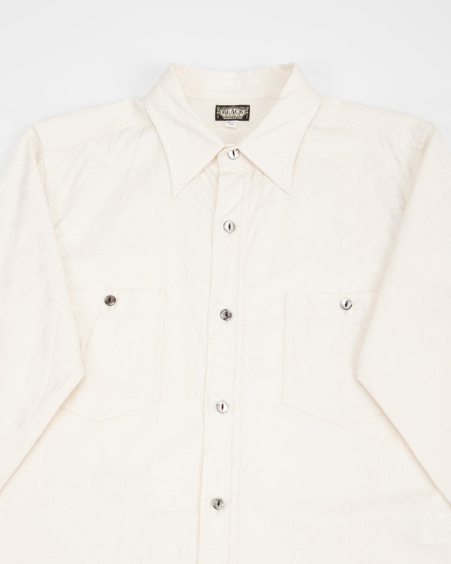 Black Sign Fine Pattern Jacquard Open Pocket Work Shirt - Salt White - Standard & Strange