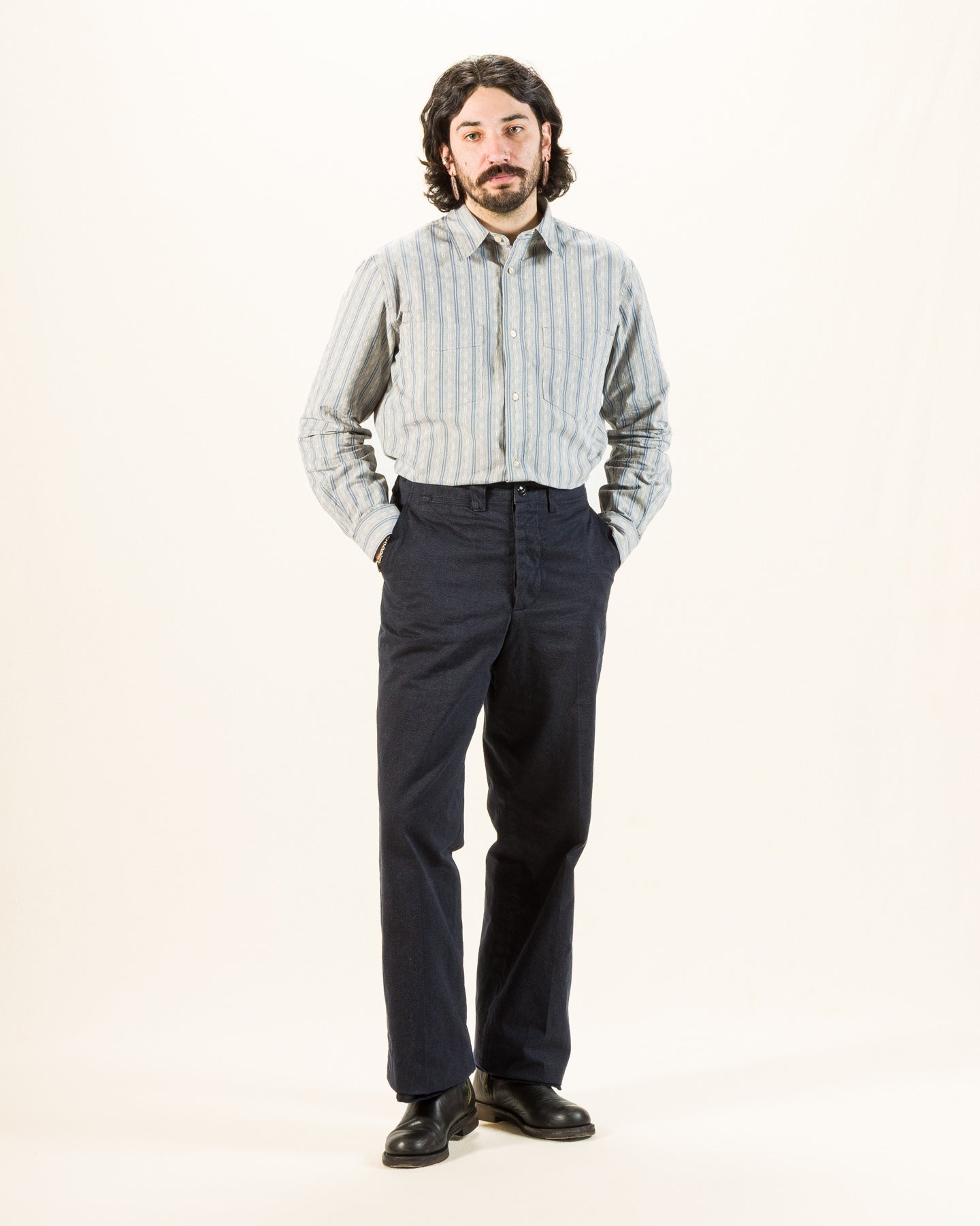 Black Sign Mock Twist Yarn Officer Trousers - Blue Fog - Standard & Strange