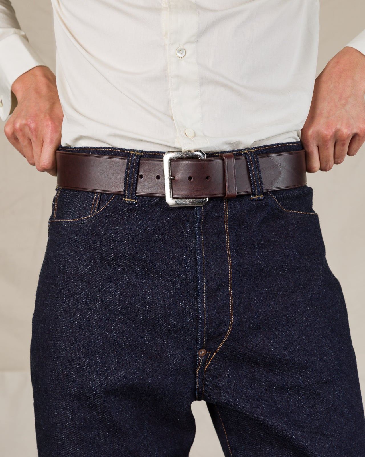 Black Sign Plain Belt with 1950s NOS Buckle - Dark Brown - Standard & Strange