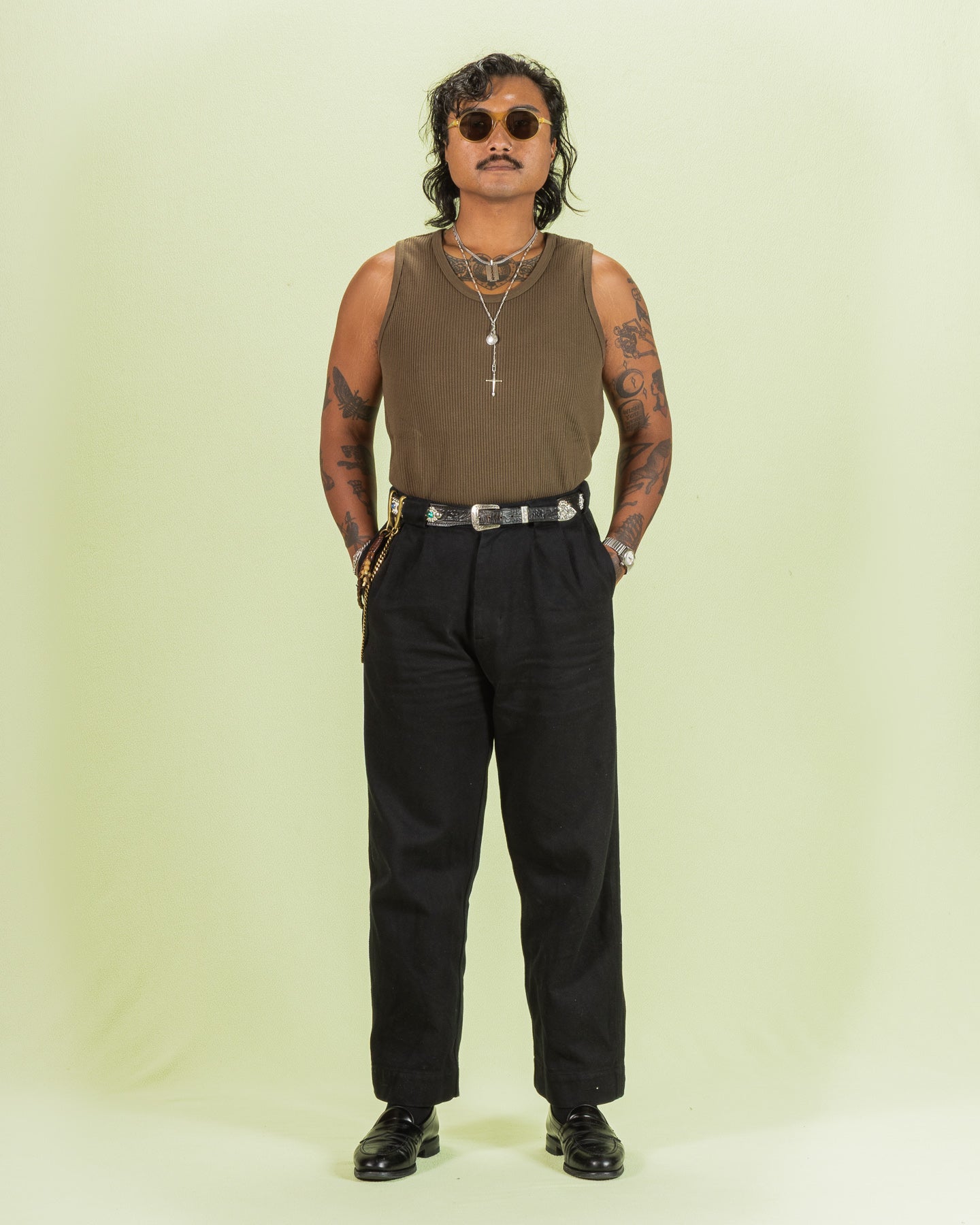 Black Sign Railroad Knit No Sleeve Amish Underwear - Soldier Green - Standard & Strange