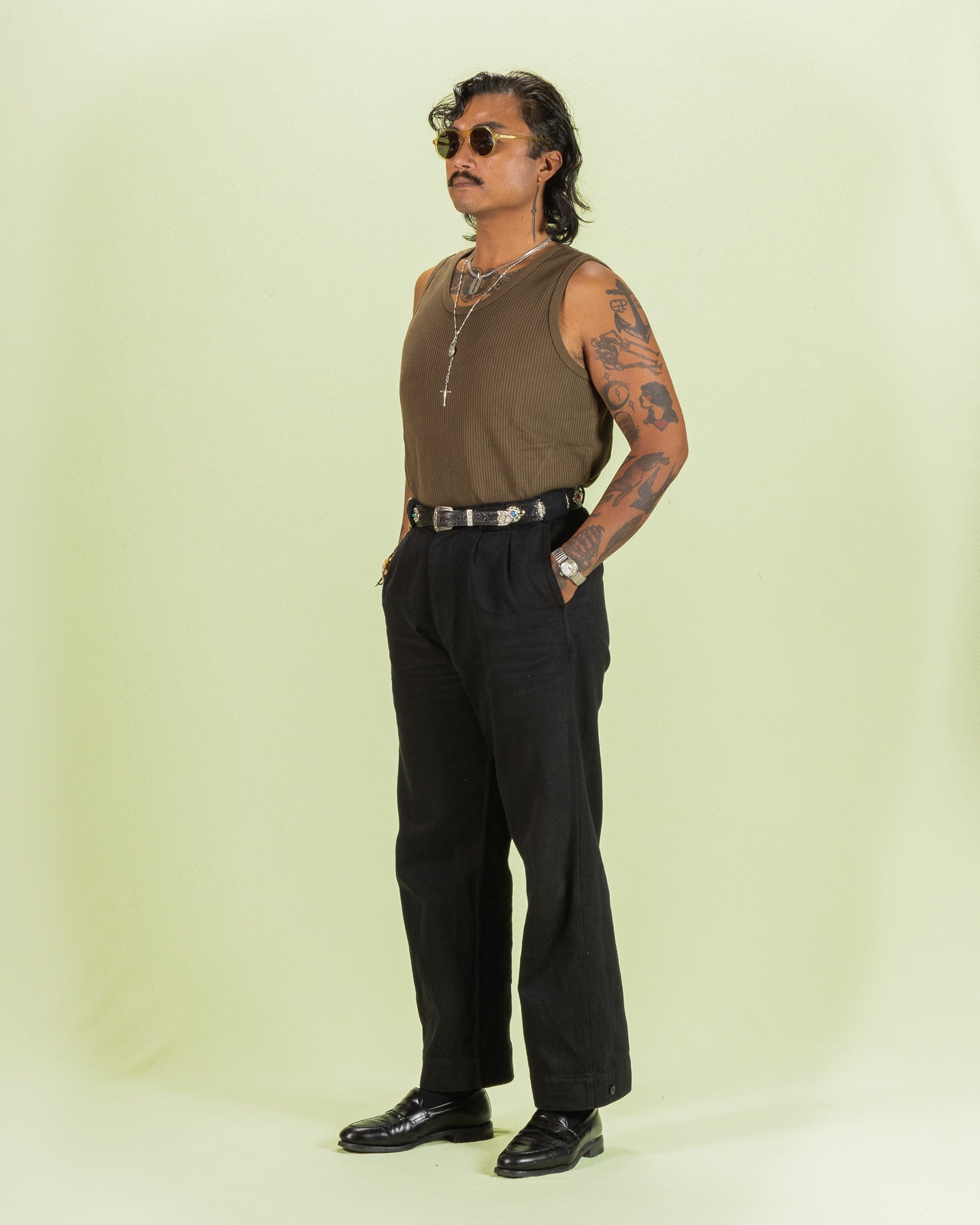 Black Sign Railroad Knit No Sleeve Amish Underwear - Soldier Green - Standard & Strange
