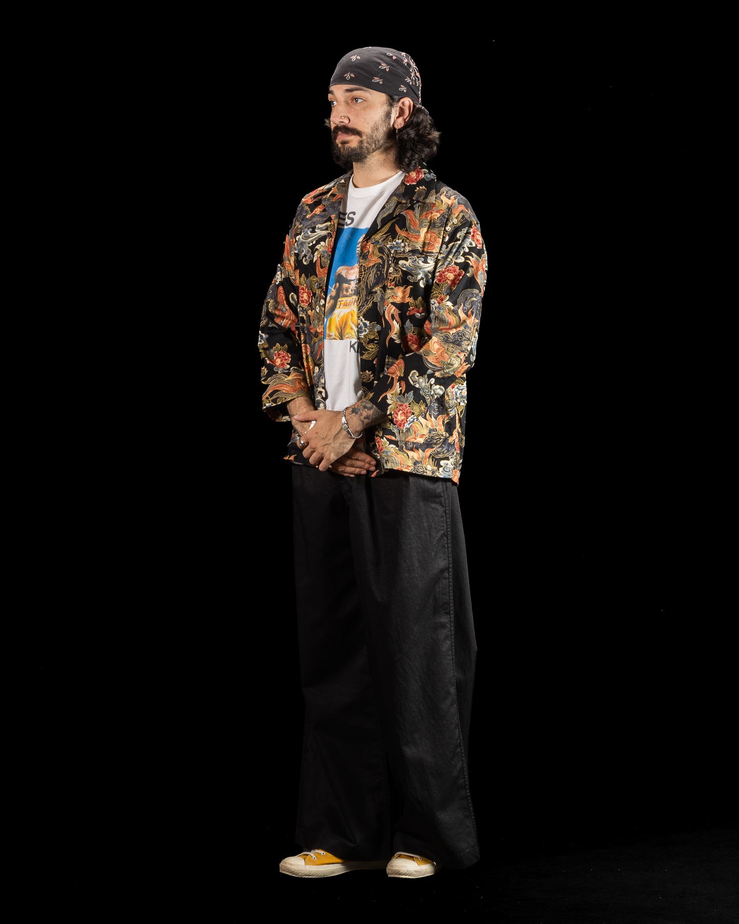 Black Sign "Japanese Lion and Peony" Night Shirt - Midnight Black - Standard & Strange