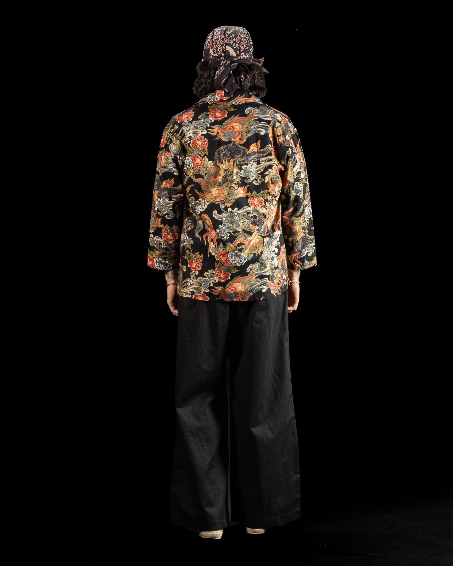 Black Sign "Japanese Lion and Peony" Night Shirt - Midnight Black - Standard & Strange