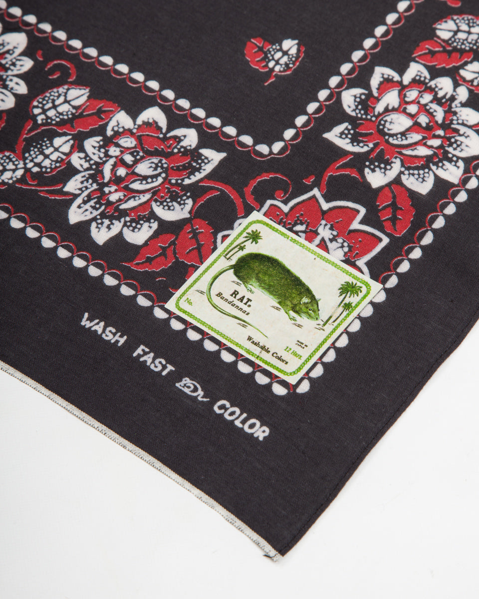 Kapital Fastcolor Selvedge Bandanna (ROCKWELL FLOWER) - Black - Standard & Strange