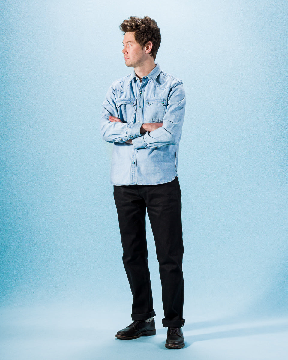 Freenote Modern Western Shirt - 11oz Bleached Denim / Turquoise - Standard & Strange