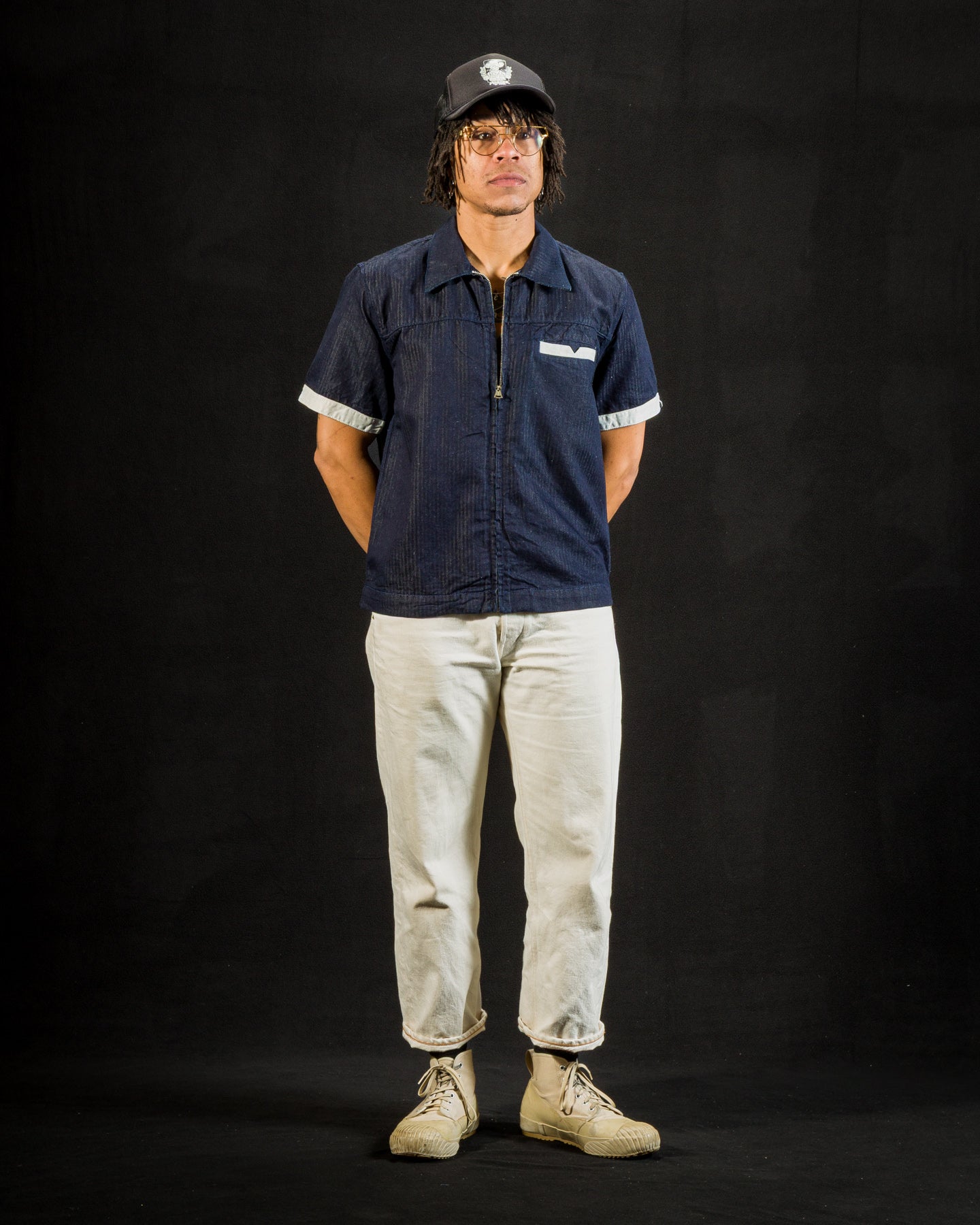 Freenote Yorba Zip S/S - Navy Herringbone - Standard & Strange