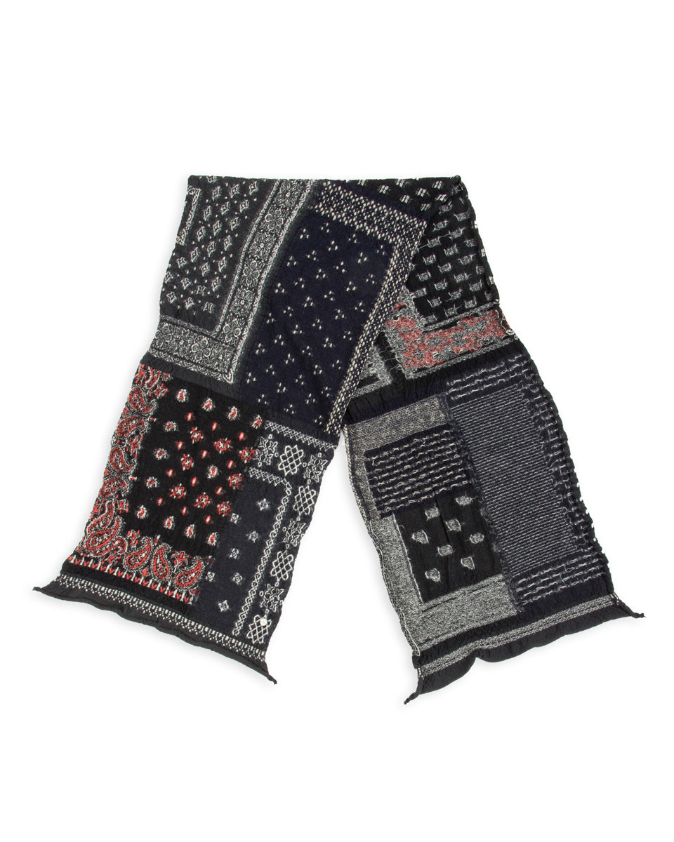 Kapital Fulling Wool HAPPY Scarf Bandana Patchwork - Black - Standard & Strange
