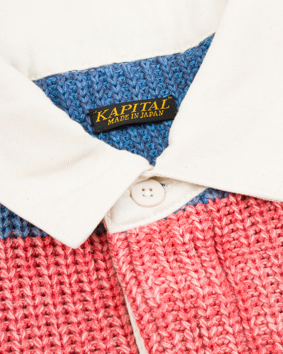 Kapital 5G Cotton Knit RUGGER Shirt - Sax/Red - Standard & Strange