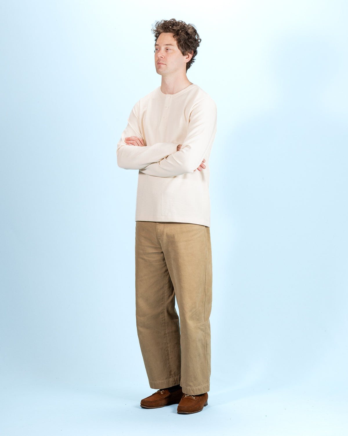 2S08 Loopwheeled Relaxed Fit Heavyweight L/S Henley - Nature