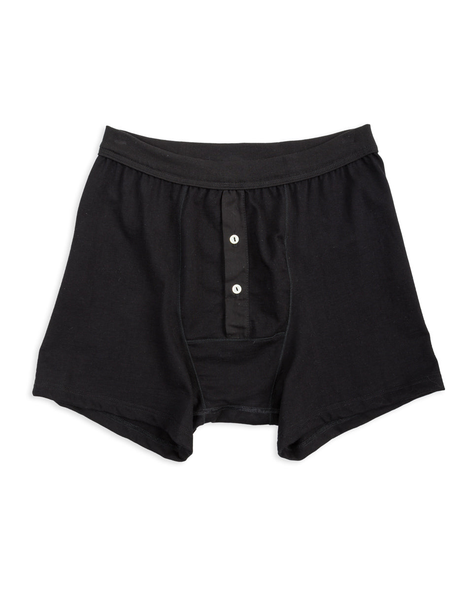 Merz b. Schwanen 255 Loopwheeled Button Fly Boxer - Deep Black - Standard & Strange