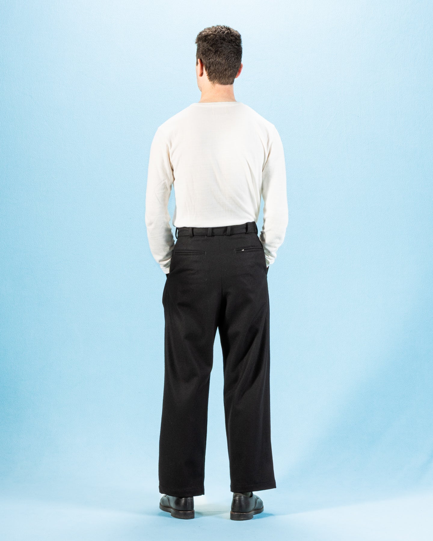 Monitaly Triple Tuck Wide Pants - Solid Black Wool Flannel - Standard & Strange