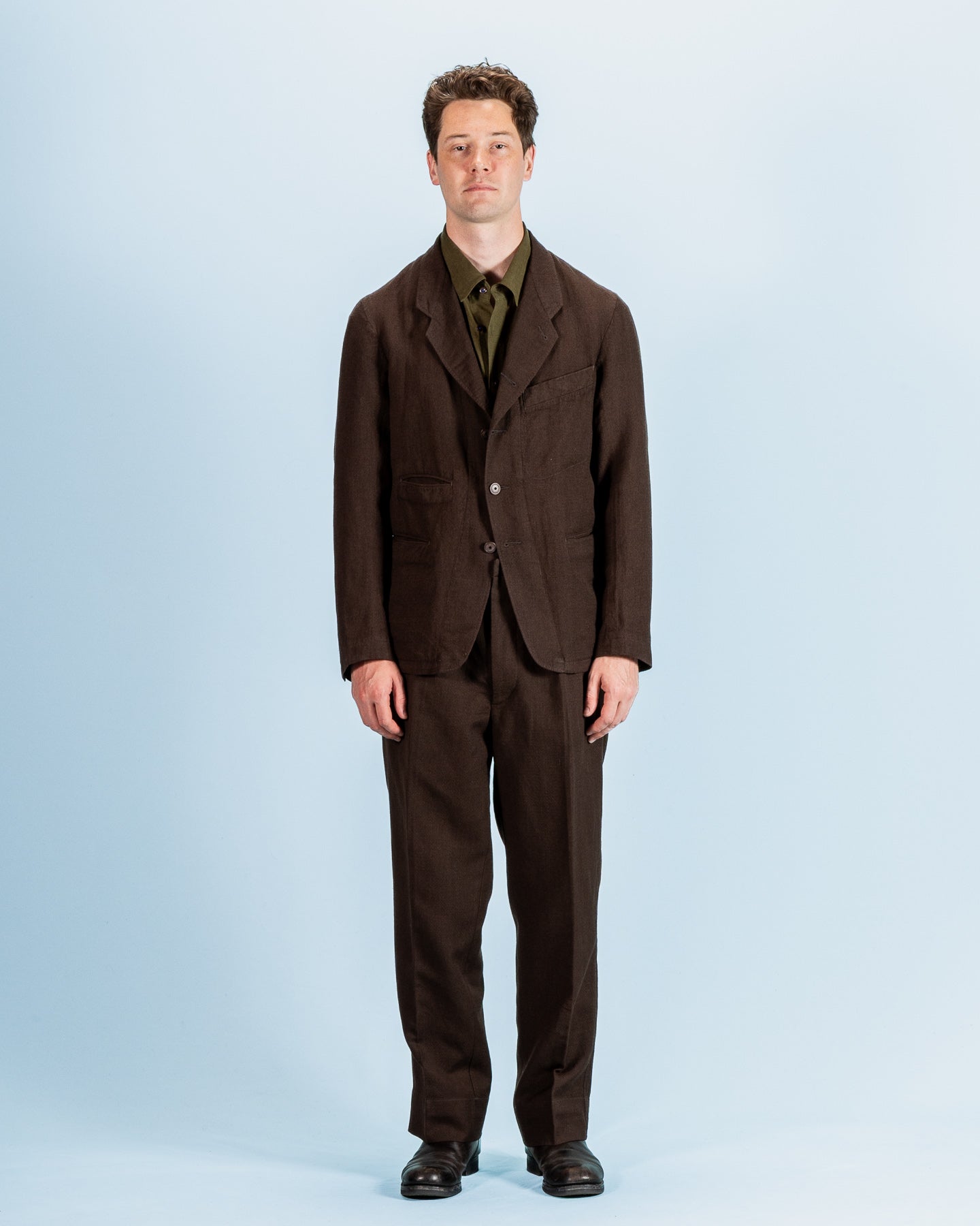 MotivMfg Continental Sack Jacket - Espresso Wool Linen Crepe - Standard & Strange