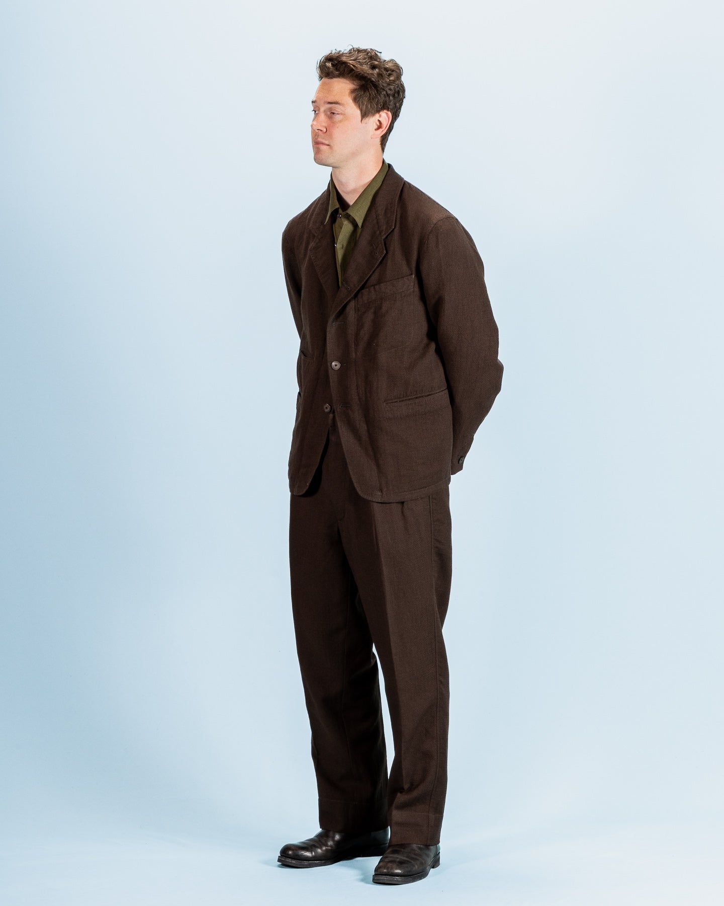 MotivMfg Continental Sack Jacket - Espresso Wool Linen Crepe - Standard & Strange