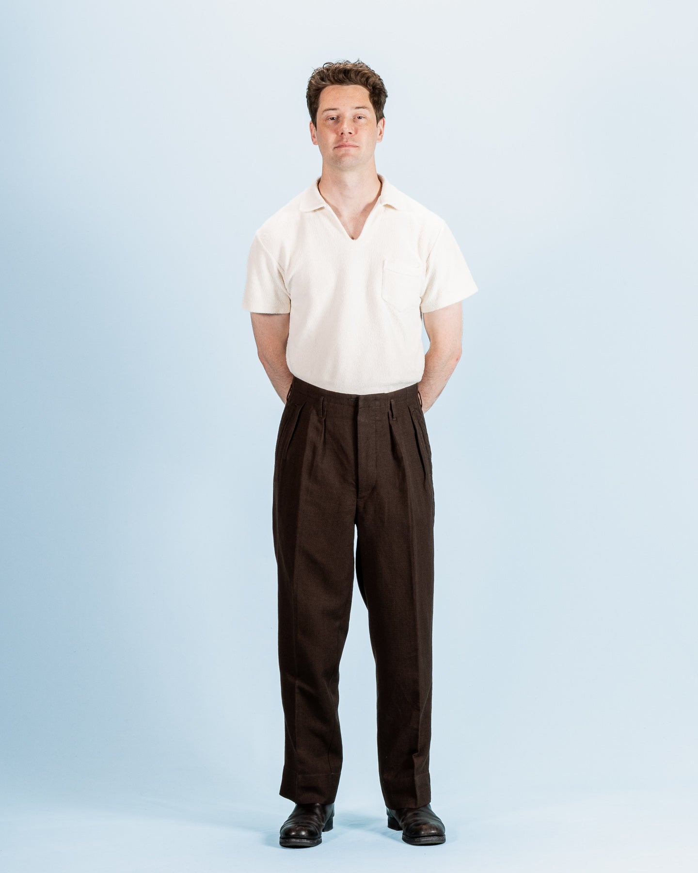 MotivMfg English Trousers - Espresso Wool Linen Crepe - Standard & Strange
