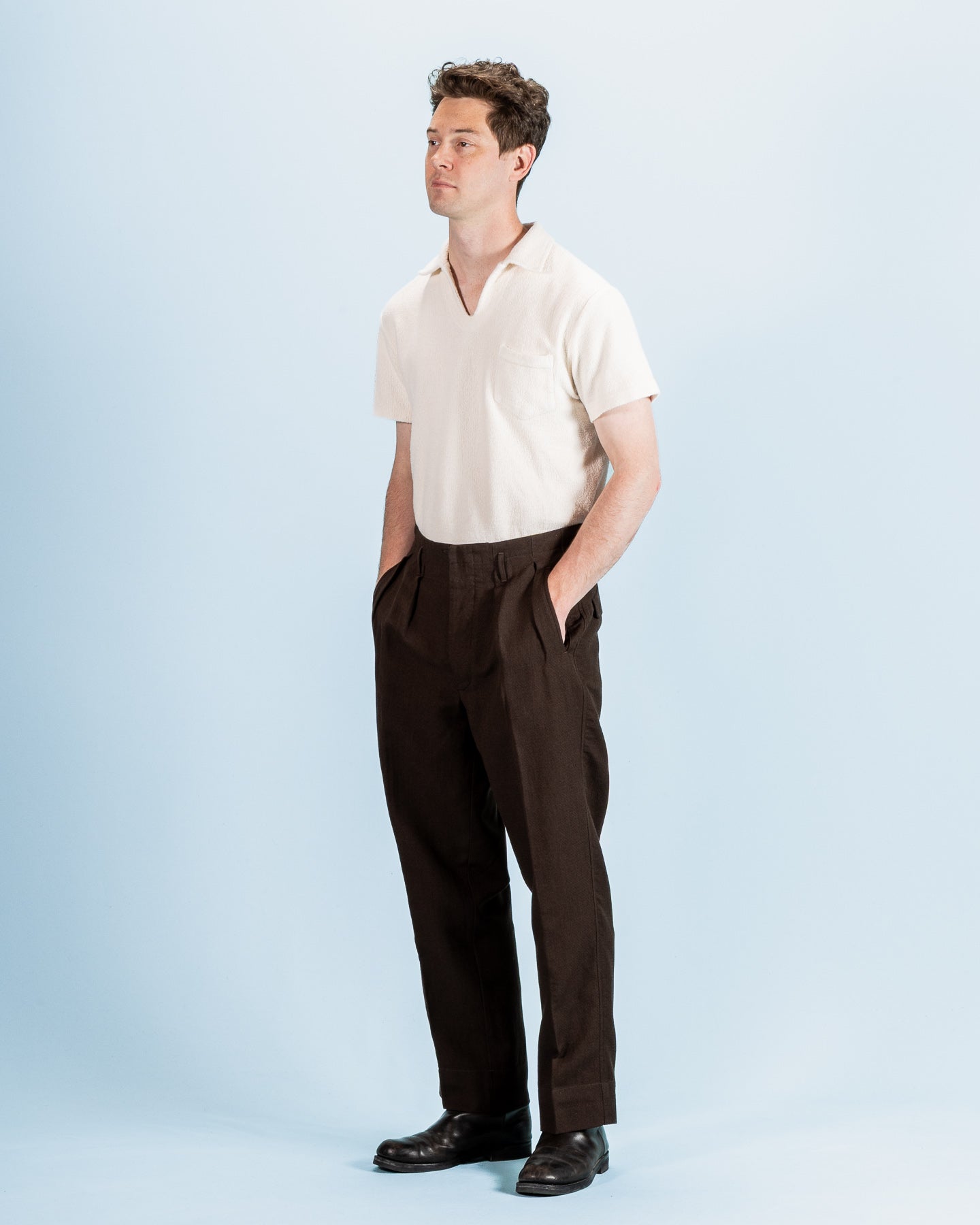 MotivMfg English Trousers - Espresso Wool Linen Crepe - Standard & Strange