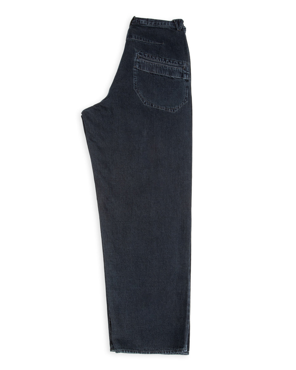 MotivMfg Pleat Denim Trousers - Char Navy Overdyed Linen Denim - Standard & Strange