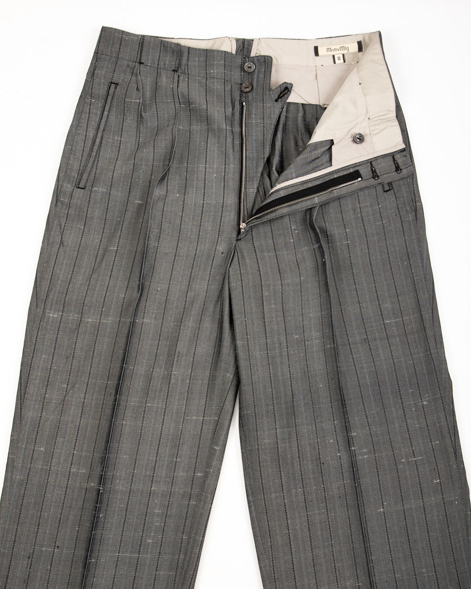 MotivMfg Robert Trousers - Vintage Grey Melange Stripe Dupioni - Standard & Strange