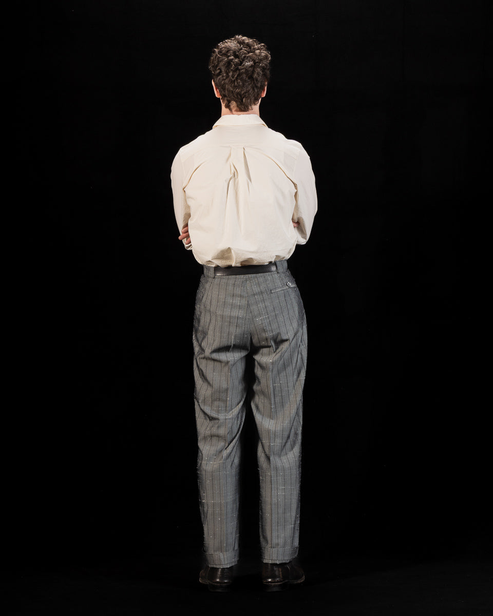 MotivMfg Robert Trousers - Vintage Grey Melange Stripe Dupioni - Standard & Strange