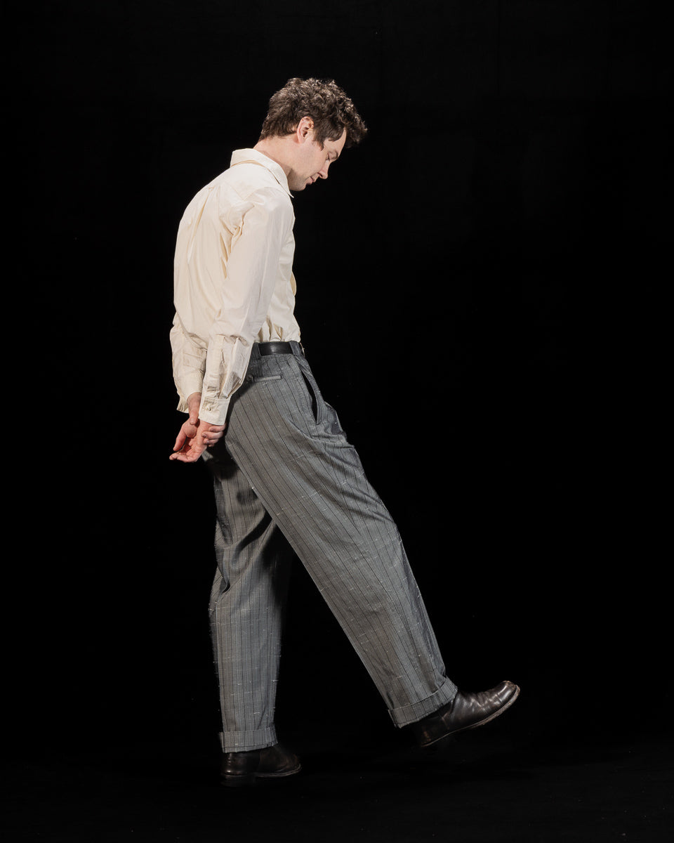 MotivMfg Robert Trousers - Vintage Grey Melange Stripe Dupioni - Standard & Strange