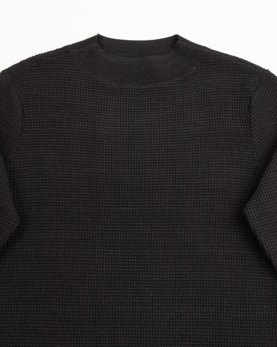 MotivMfg Micro Waffle Thermal Knit - Black Wool Linen Cotton Micro Waffle Knit - Standard & Strange