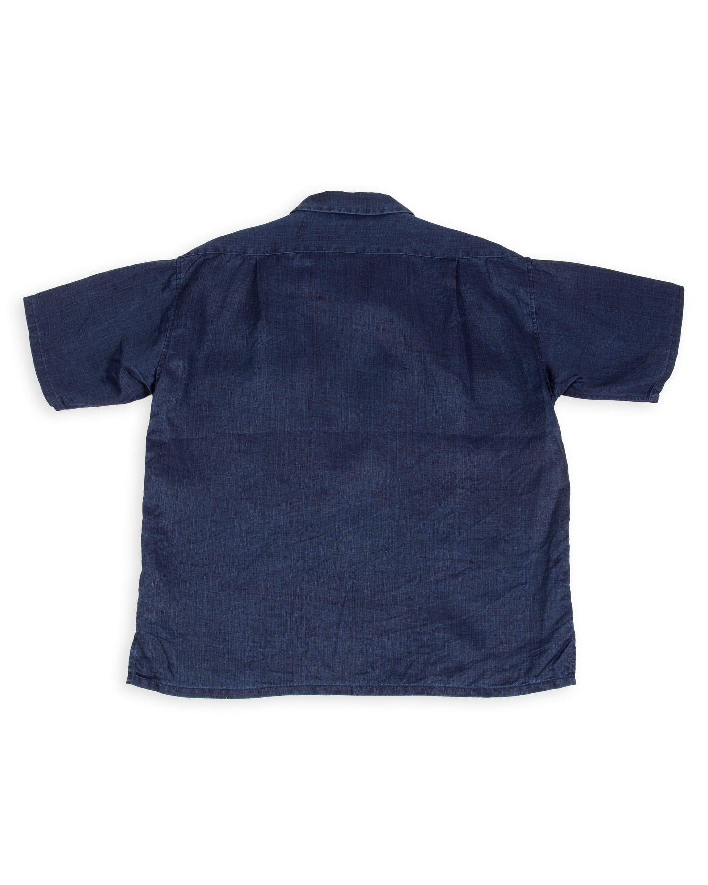 Open Collar S/S Shirt - Indigo Linen