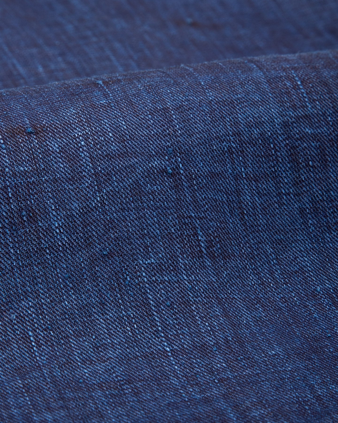 Open Collar S/S Shirt - Indigo Linen