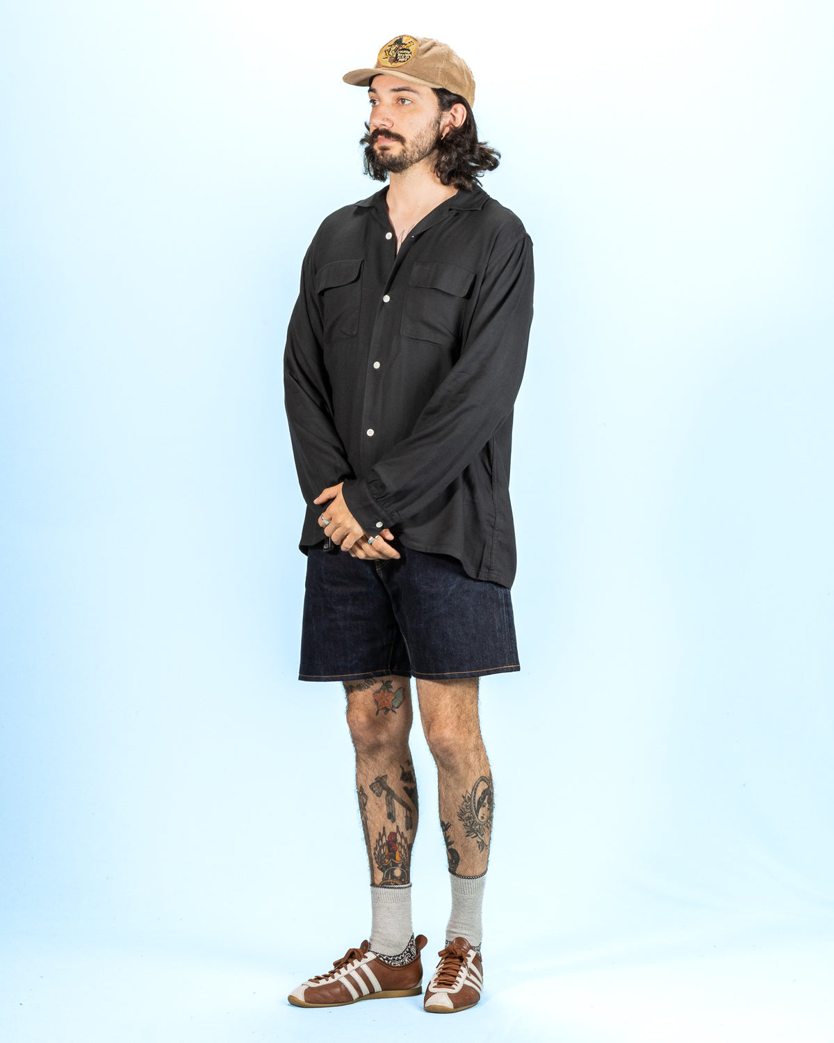 The Real McCoy's Open Collar Rayon Shirt - Black - Standard & Strange