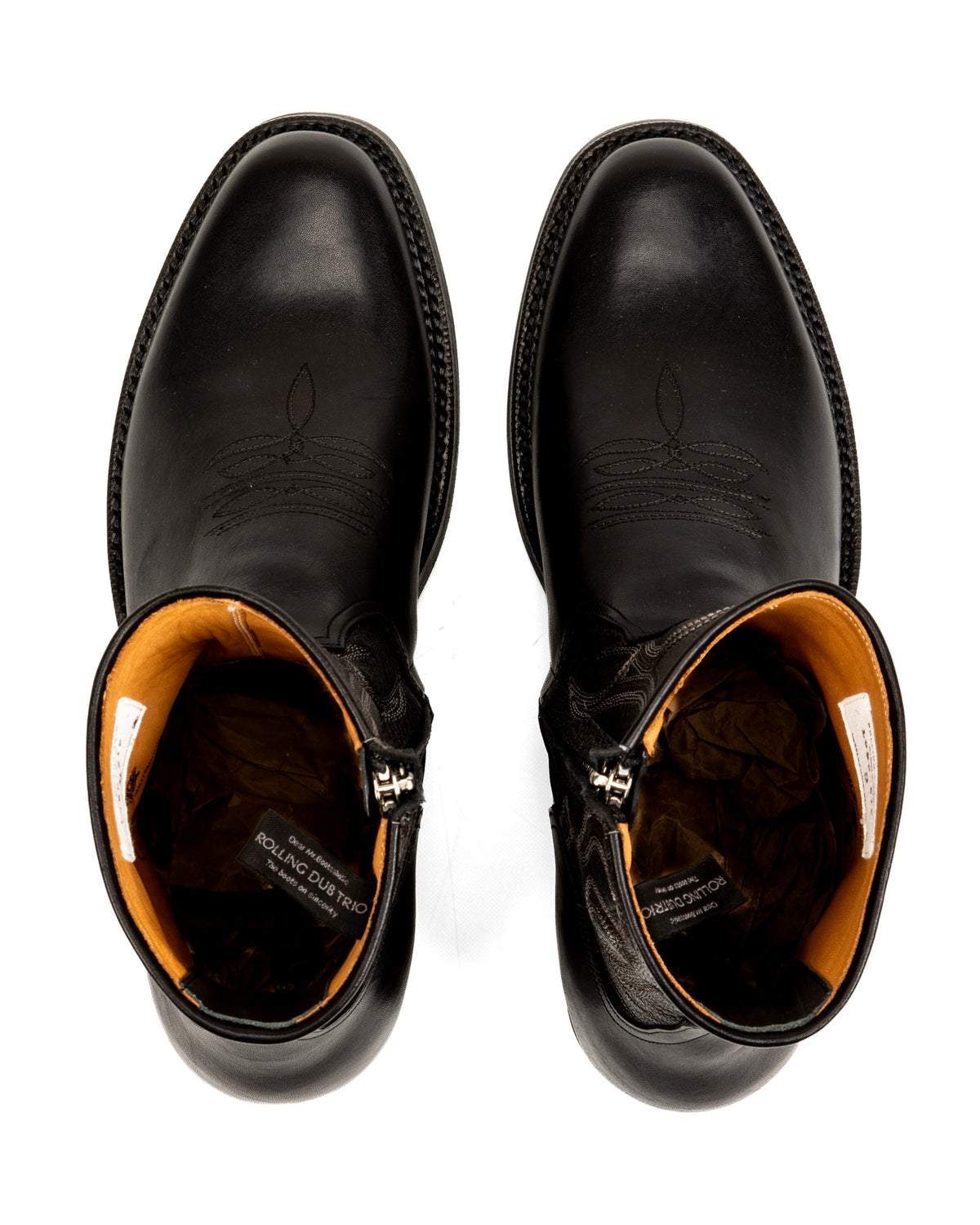 Rolling Dub Trio Loro Side Zip - Goat/Calf Black Flame Embroidery - Standard & Strange