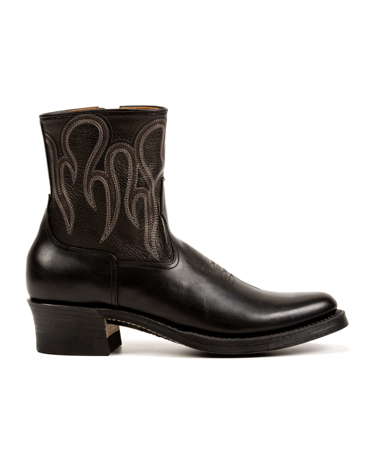 Rolling Dub Trio Loro Side Zip - Goat/Calf Black Flame Embroidery - Standard & Strange