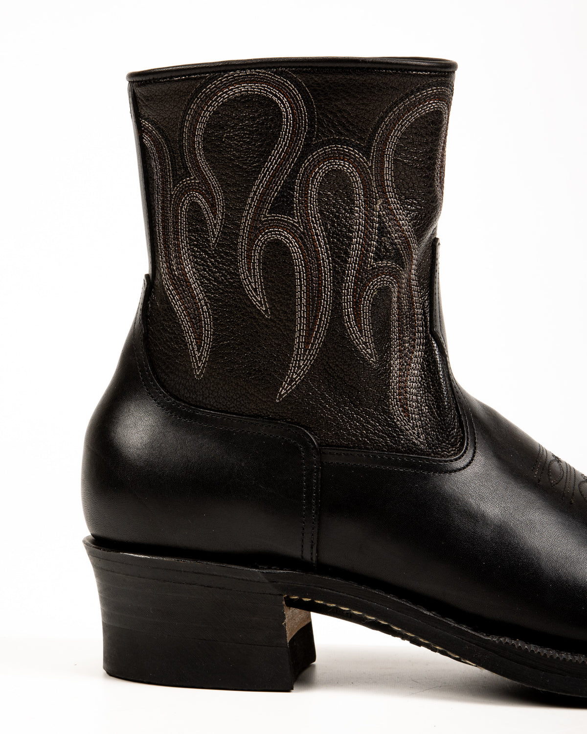 Rolling Dub Trio Loro Side Zip - Goat/Calf Black Flame Embroidery - Standard & Strange