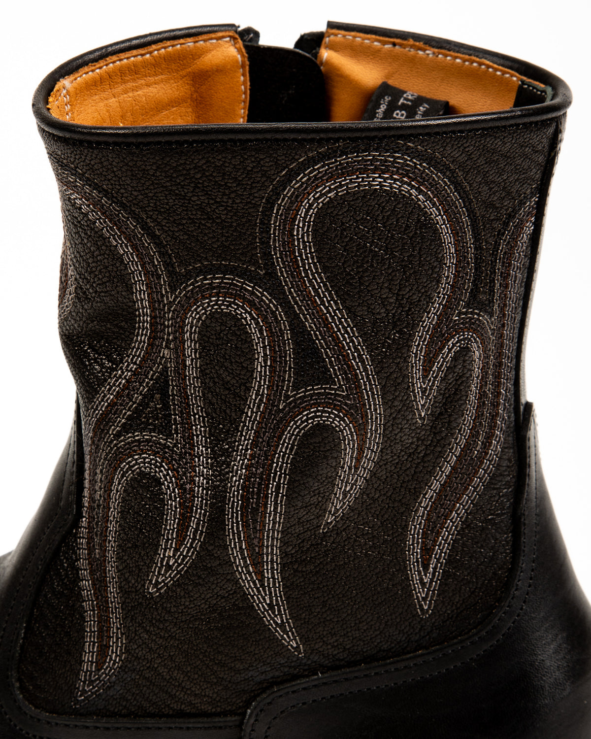 Rolling Dub Trio Loro Side Zip - Goat/Calf Black Flame Embroidery - Standard & Strange