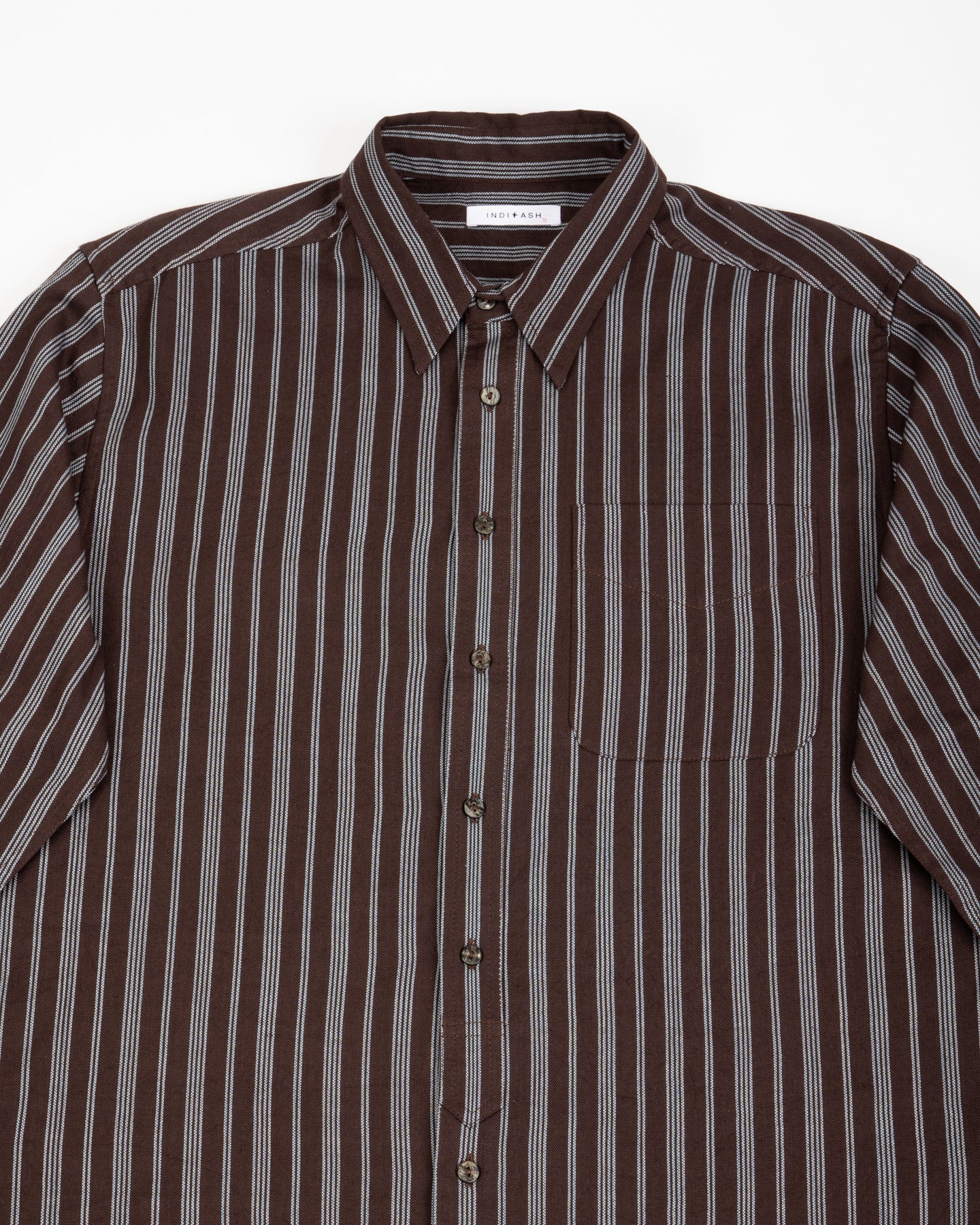 Brook L/S Shirt - Handwoven Plum/Indigo Kala Cotton Variegated Stripe