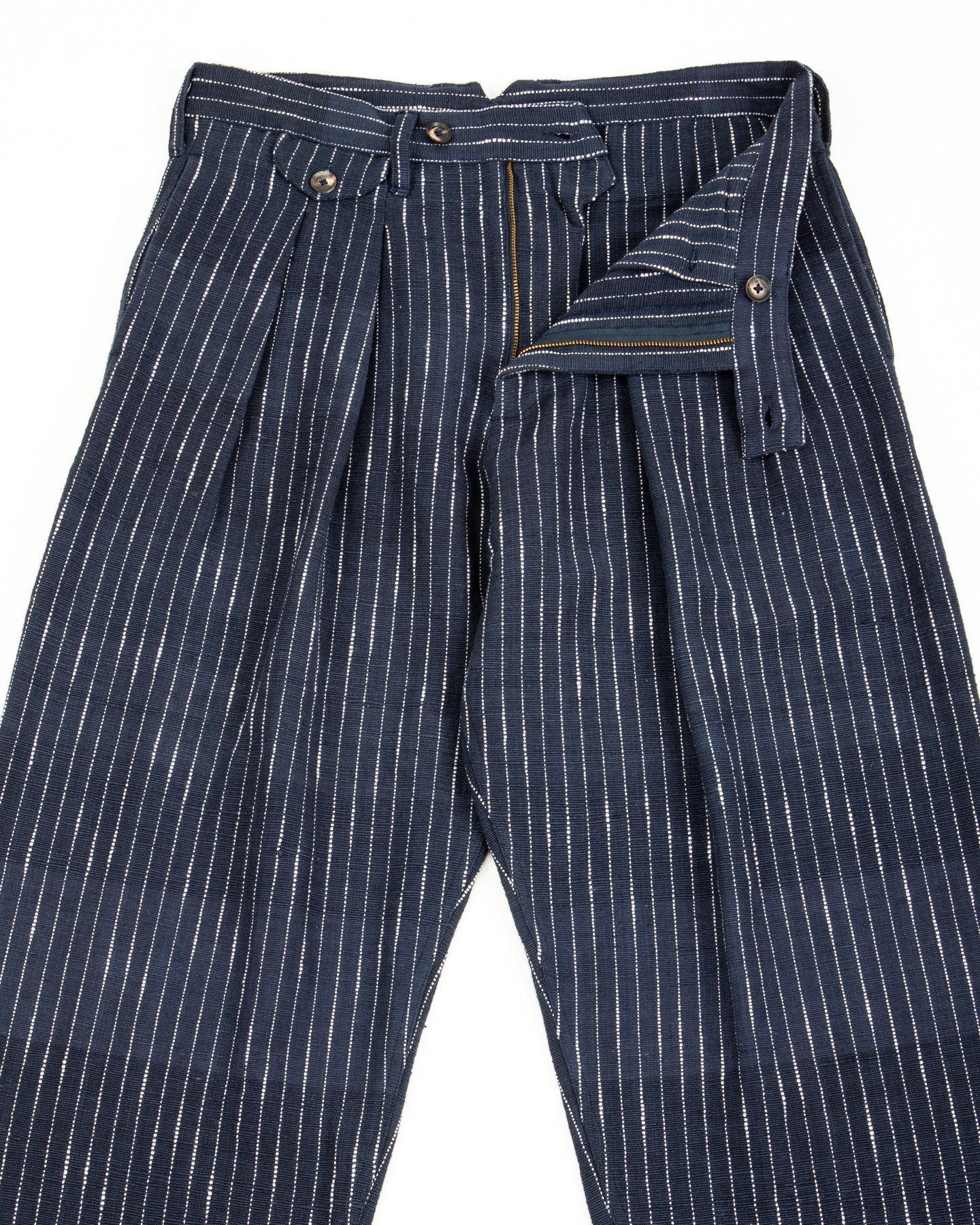 Shakoor Pant - Handwoven Dark Indigo/Ecru Ticking Stripe