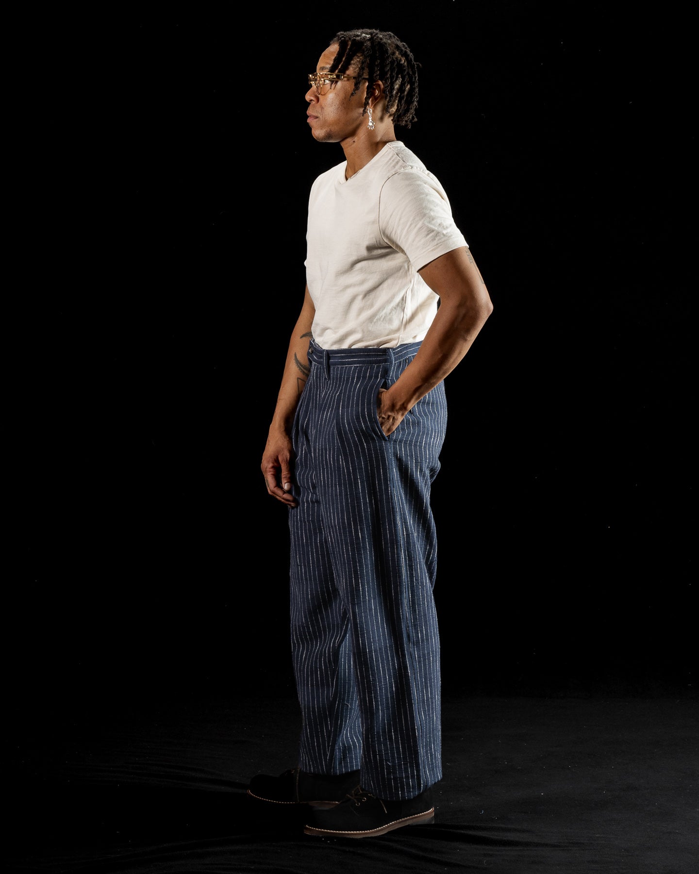 Shakoor Pant - Handwoven Dark Indigo/Ecru Ticking Stripe