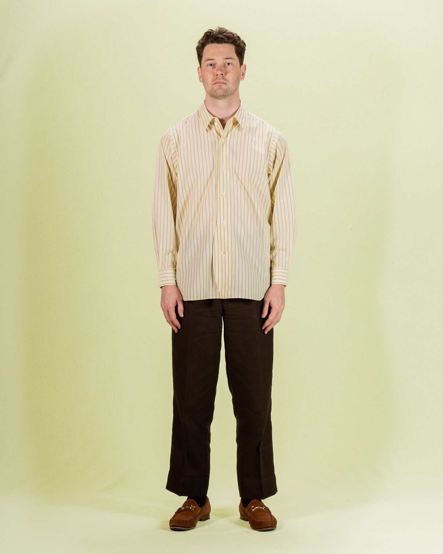 Senui Inside Pockets Shirt - Yellow Washed Fine Stripe - Standard & Strange