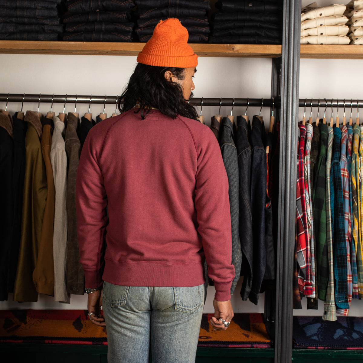The Real McCoy's 9oz Loopwheel Raglan Sleeve Sweatshirt - Maroon - Standard & Strange