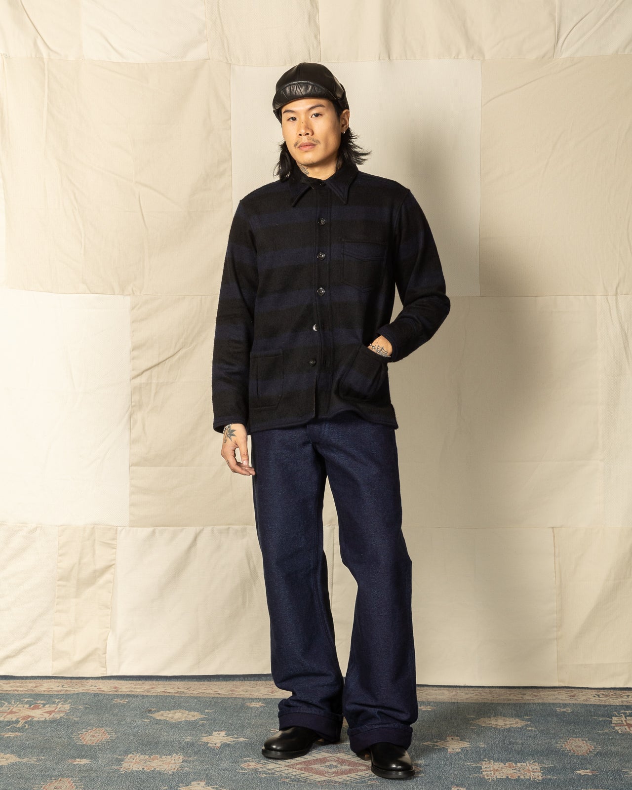 Black Sign 1930s Prison Border Pigpen Shirts - Deep Navy x Mat Black - Standard & Strange
