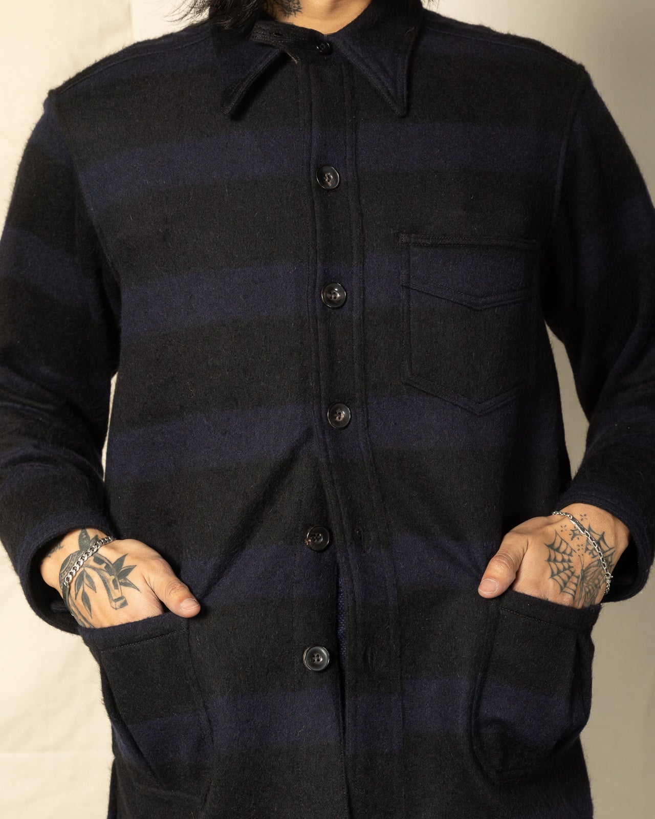 Black Sign 1930s Prison Border Pigpen Shirts - Deep Navy x Mat Black - Standard & Strange