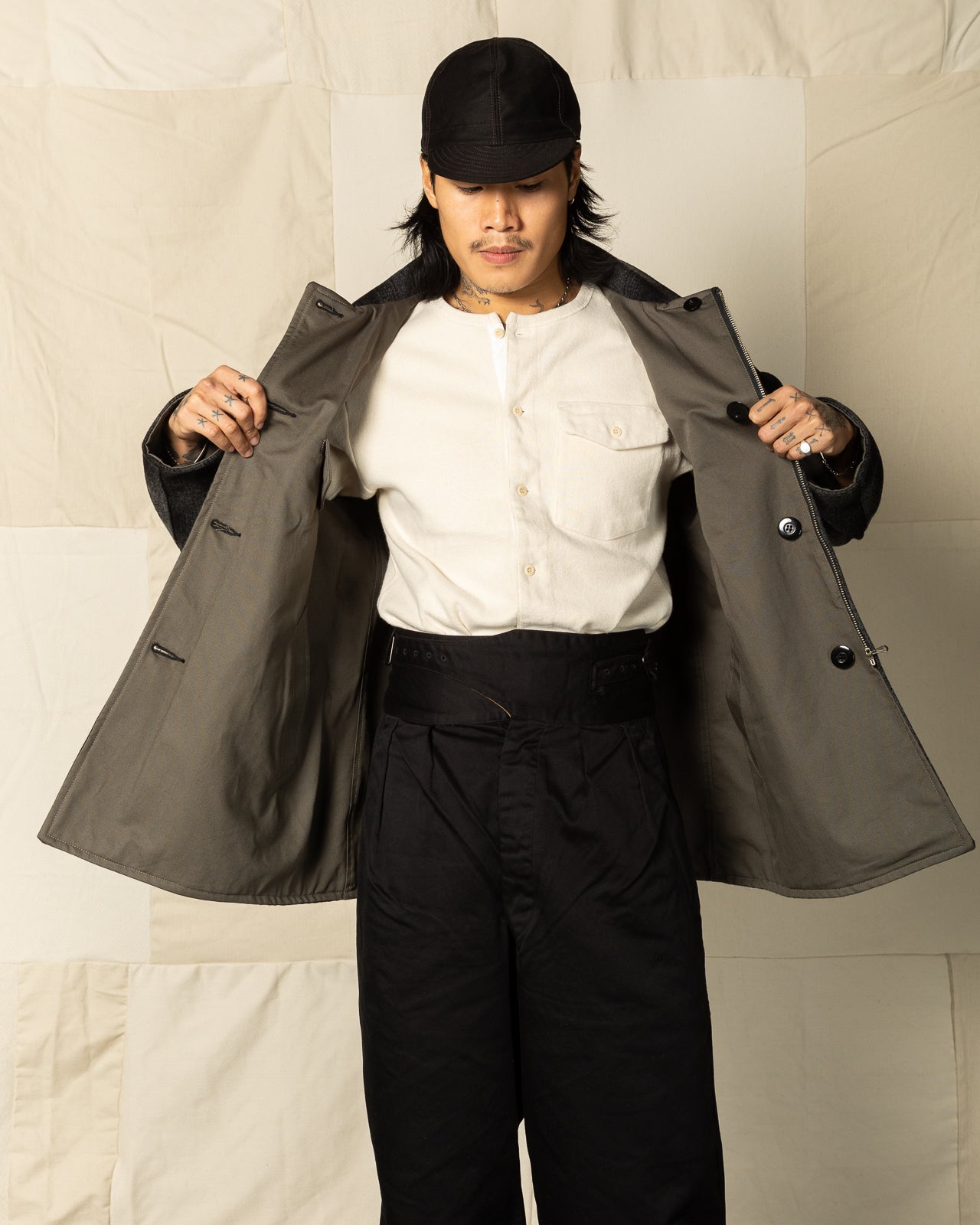 Black Sign 1940s 2-Way Field Jacket - Rat Gray Ombre Check - Standard & Strange