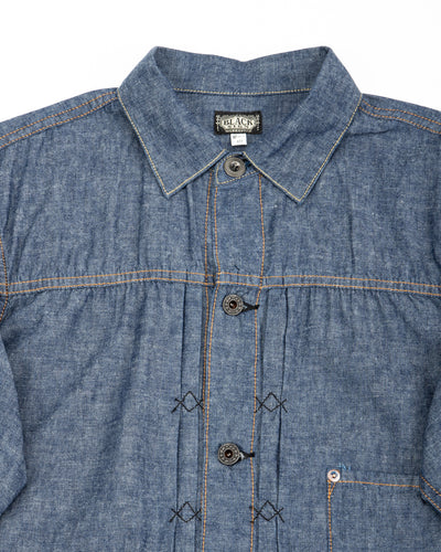 Black Sign 5.5oz Selvage Chambray Pleats Jacket - Indigo Chambray - Standard & Strange