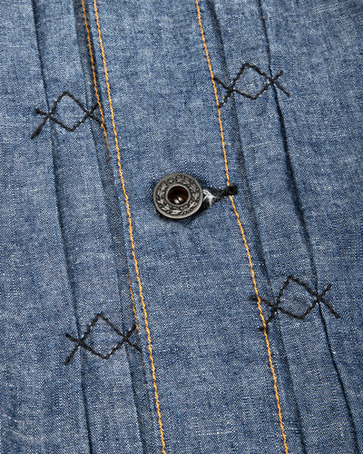 Black Sign 5.5oz Selvage Chambray Pleats Jacket - Indigo Chambray - Standard & Strange