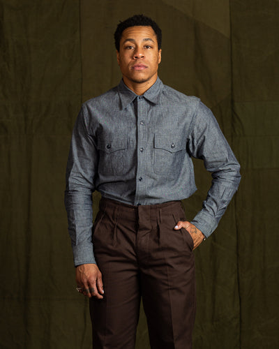 Black Sign 6.5oz Chambray US Navy Shirts - Royal Navy - Standard & Strange