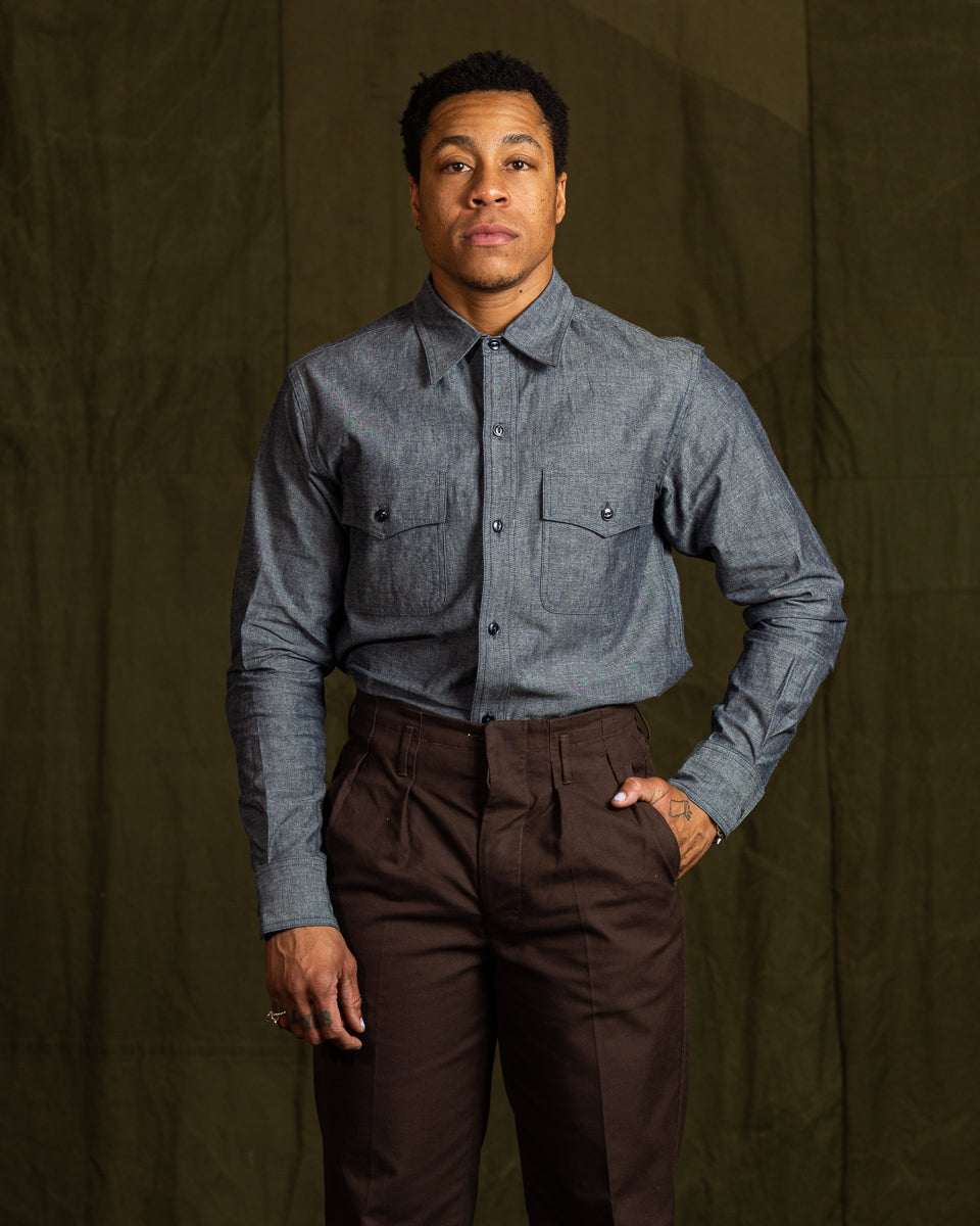 Black Sign 6.5oz Chambray US Navy Shirts - Royal Navy - Standard & Strange