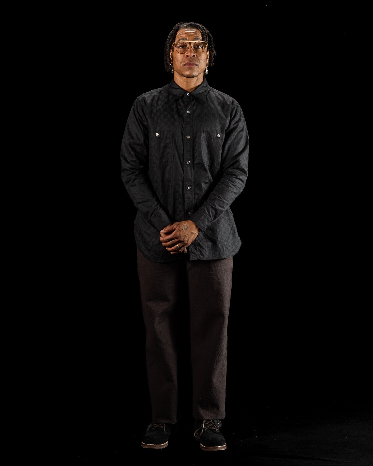 Black Sign Fine Pattern Jacquard Open Pocket Work Shirt - Midnight Black - Standard & Strange